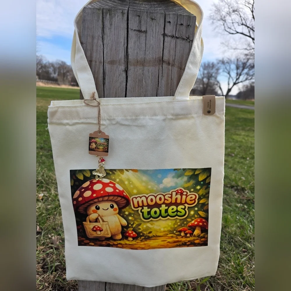 Mooshie Totes + Keychain Canvas Tote Bag 13x15 NWT